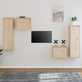 TV Cabinet Set of 4 Natural wood Solid pine wood Medium
