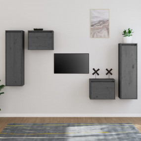 TV Cabinet Set of 4 Grey Solid pine wood Standard TV Ca...
