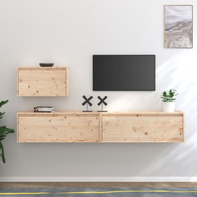 TV Cabinet Set of 3 Natural Pine Solid Pinewood Floatin...