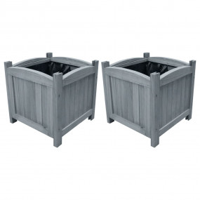 Raised Bed Set of 2 Grey Solid firwood with PE lining S...