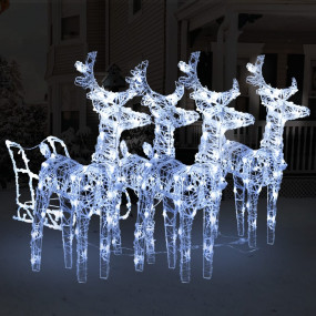 Reindeer And Sleigh Christmas Decoration Set of 4 Cool ...