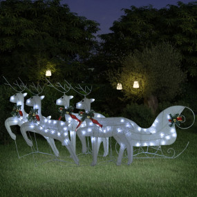 Reindeer And Sleigh Christmas Decoration Set of 4 White...