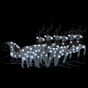 Reindeer And Sleigh Christmas Decoration Set of 6 Silve...