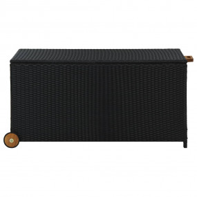 Storage Box Black Poly Rattan, Solid Acacia Wood, Powde...