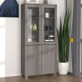 Highboard Set of 2 Light grey Solid pine wood, MDF, gla...