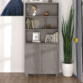 Highboard Set of 2 Light grey Solid pine wood, MDF Medi...