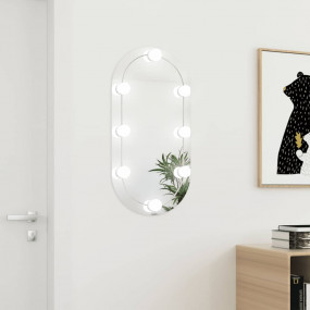 Mirror With Led Light Silver Glass 31.5 x 15.7 in