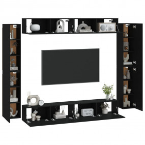 TV Cabinet Set 8 Pieces Black Engineered Wood Standard