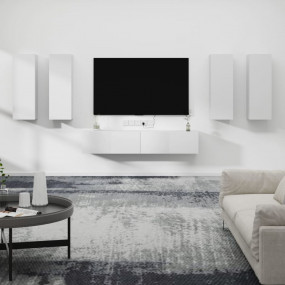 TV Cabinet Set Set of 6 White Engineered Wood Large