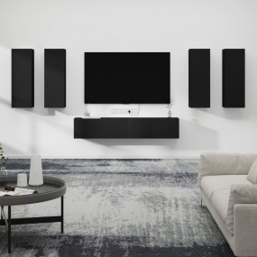 TV Cabinet Set Set of 6 Black Engineered wood Medium