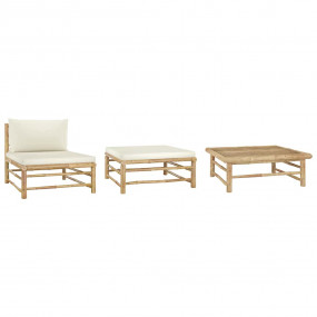 Garden Lounge Set Cream White Bamboo, fabric (100% poly...