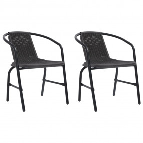 Garden Chair Set of 2 Black Plastic Rattan, Steel Stand...