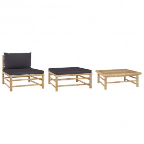 Garden Lounge Set Dark grey Bamboo, 100% polyester Stan...