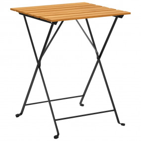 Bistro Table Brown, Black Solid Acacia Wood, Steel Medi...