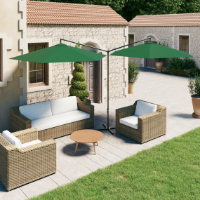 Garden Parasol Green Polyester, Powder-Coated Steel Dou...