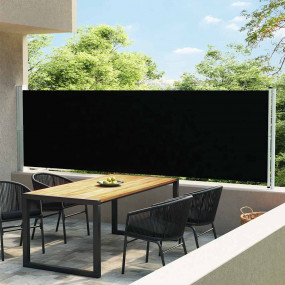 Side Awning Black Polyester 55.1 in x 236.2 in Retracta...