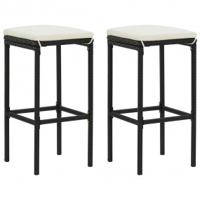 Bar Stool Set of 2 Black PE rattan Medium Footrest Bar ...