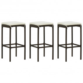 Bar Stool Set of 3 Brown PE rattan Standard Footrest