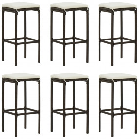 Bar Stool Set of 6 Brown PE rattan Standard Footrest