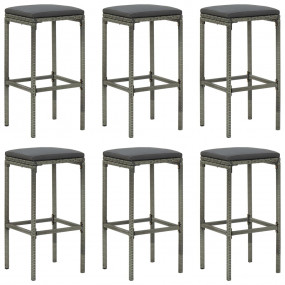 Bar Stool Set of 6 Grey PE rattan, steel, polyester Med...