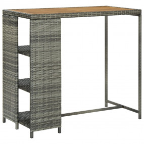 Bar Table Grey Poly Rattan, Steel, Acacia Wood Medium B...
