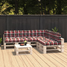 Sofa Cushion Set of 7 Red Check Pattern 100% Polyester