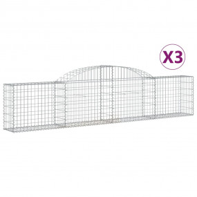 Gabion Basket Set of 3 Silver Galvanized Iron Large