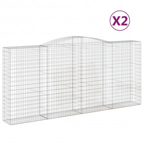 Gabion Basket Set of 2 Silver Galvanized Iron Large Dur...
