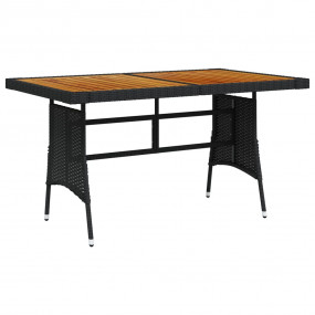Garden Table Black Poly Rattan & Solid Acacia Wood Medi...