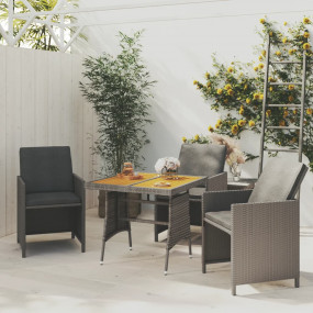 Garden Table Grey Solid Acacia Wood, PE Rattan, Powder-...