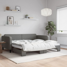 Daybed With Trundle Dark Grey 100% Polyester, Metal, So...