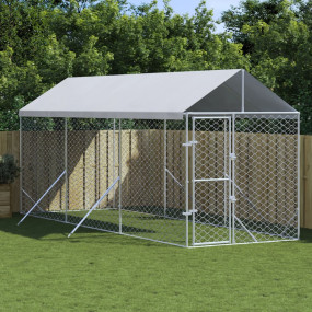 Outdoor Dog Kennel Silver Galvanized steel, Polyethylen...
