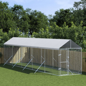 Outdoor Dog Kennel Silver Galvanized Steel, Polyethylen...