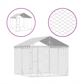 Outdoor Dog Kennel Silver Galvanized Steel Large Durabl...