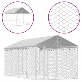 Outdoor Dog Kennel Silver Galvanized steel, Polyethylen...