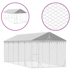 Outdoor Dog Kennel Silver Galvanized Steel 9.8x24.6x8.2...