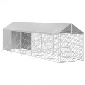 Outdoor Dog Kennel Silver Galvanized Steel, Polyethylen...