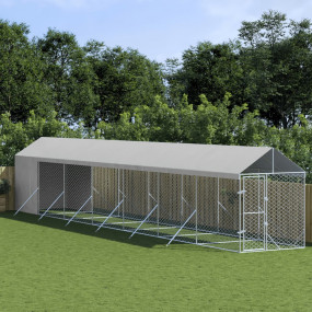 Outdoor Dog Kennel Silver Galvanized Steel, Polyethylen...