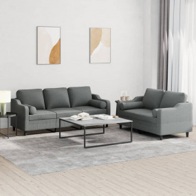 Sofa Set Dark grey 100% polyester fabric 2-seater and 3...