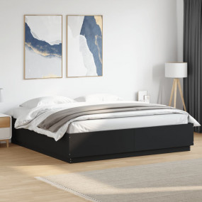 Bed Frame Black Engineered wood Double Bed Frame Rectan...