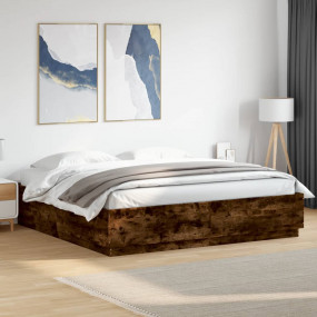 Bed Frame Smoked oak Engineered wood, Plywood Double Be...