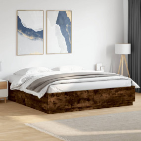 Bed Frame Smoked Oak Engineered Wood, Plywood Slats 78....