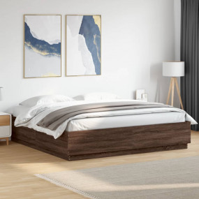 Bed Frame Brown Oak Engineered Wood, Plywood Full Minim...