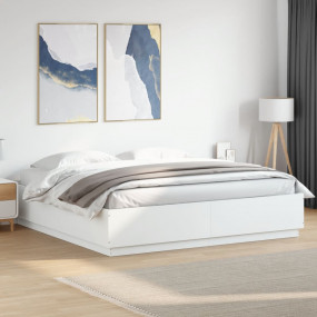 Bed Frame White Engineered Wood, Plywood Super King Dur...