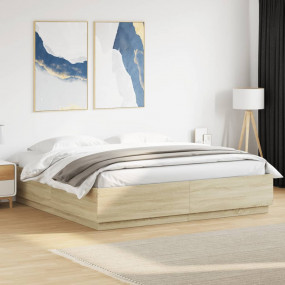 Bed Frame Sonoma Oak Engineered Wood King Durable Bed F...