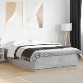 Bed Frame Concrete Grey Engineered Wood 63 x 79 in Mini...