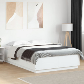 Bed Frame White Engineered Wood Plywood King Durable Be...