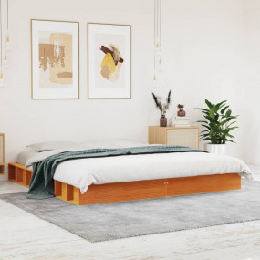 Bed Frame Wax Brown Solid pinewood, Plywood Double Dura...