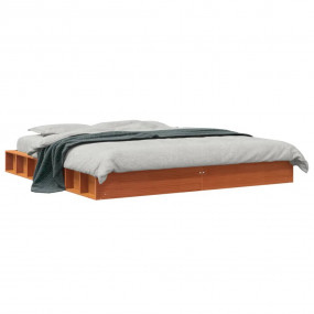 Bed Frame Wax Brown Solid Pine Wood, Plywood 70.9x78.7 ...