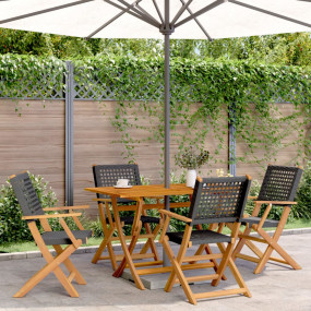Garden Chair Set of 4 Black Solid acacia wood, PE ratta...